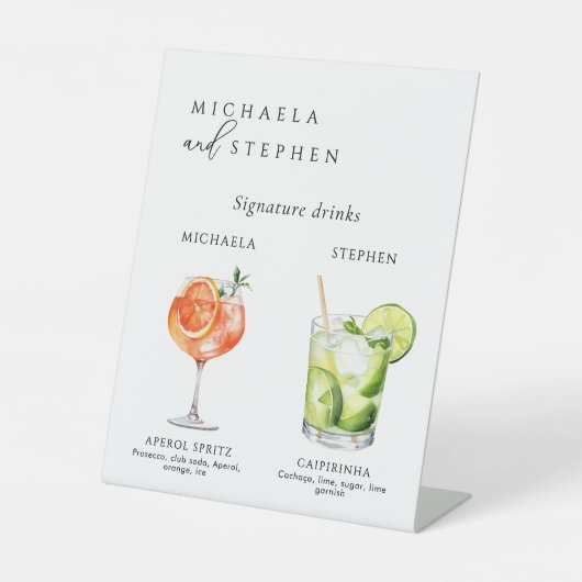 Trouwhandtekening Drinken 50+ Waterverf Cocktails Reclamebord Met Voetstuk (Voorkant)