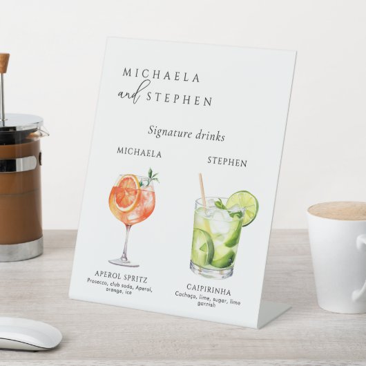 Trouwhandtekening Drinken 50+ Waterverf Cocktails Reclamebord Met Voetstuk (Insitu)