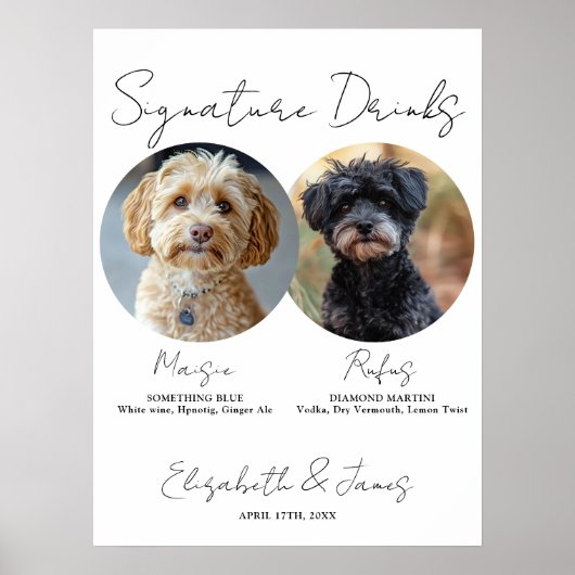 Trouwhandtekening Drinken Huisdieren Honden 2 Foto Poster (Voorkant)