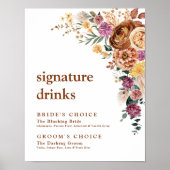 Trouwhandtekening Drinken rustieke Boho Floral Poster (Voorkant)