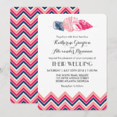 Trouwhart uitnodiging met vintage chevron zeeschel (Voorkant / Achterkant)