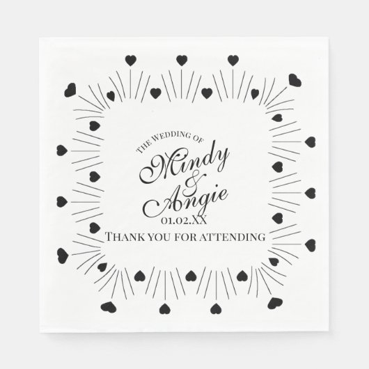 Trouwhartjes Frame Script Huwelijk Servet (Voorkant)