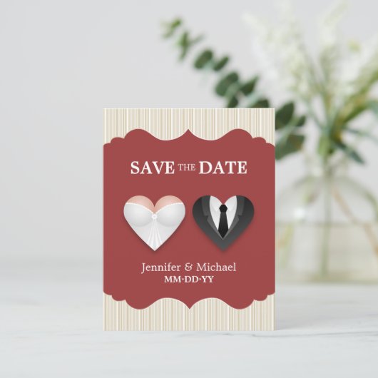 Trouwhartjes - Grappige Save the Date uitnodiging (Staand voorkant)