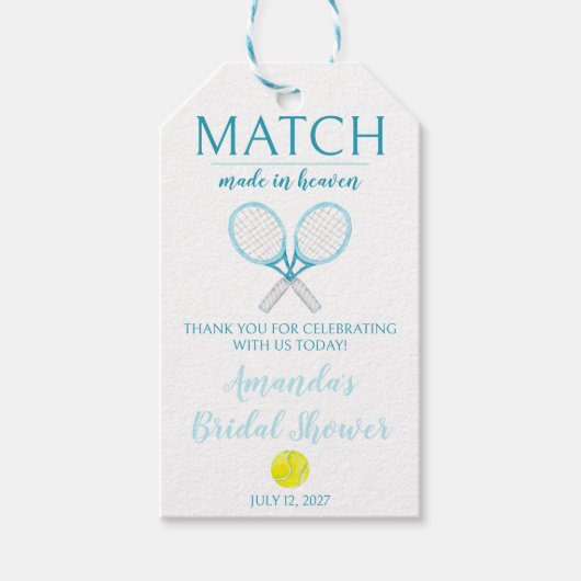 Trouwhemel, Tennis Bruiloftsfeest Cadeaulabel (Voorkant)