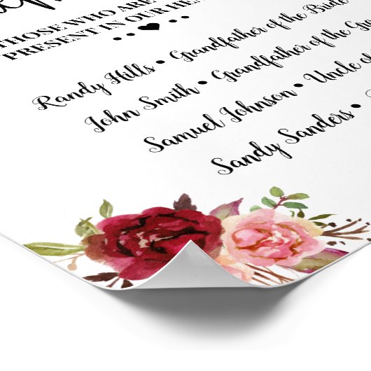 Trouwherdenking marsala bruiloft poster (Hoek)