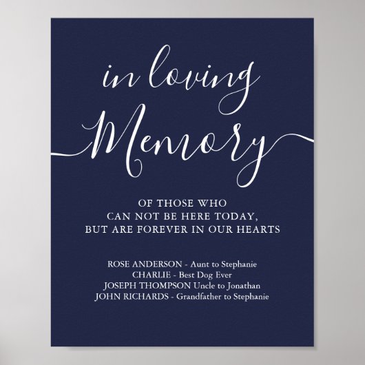 Trouwherdenking Navyblauw Ter liefdevolle herinner Poster (Voorkant)