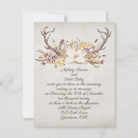 trouwherfstbouquet en hertengeweien kaart (Voorkant)