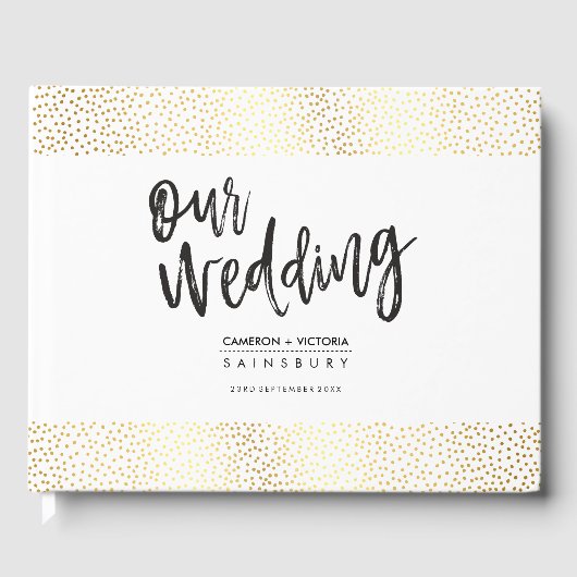 Trouwherinnering gouden confetti handgeschreven gastenboek (Voorkant)