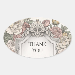 Trouwhuldeblijk met Vintage Bloemmotief Ovale Sticker