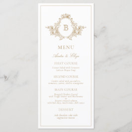 Trouwhulp in retro goud en wit met monogramembleem menu