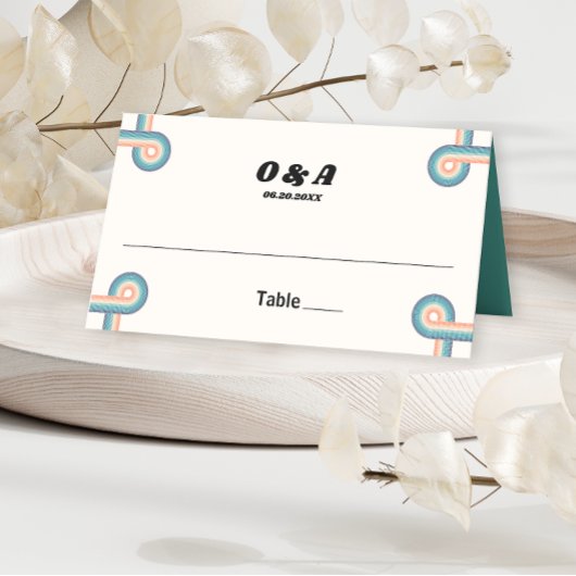 Trouwhulpmiddel met vintage retro monogram plaatskaartje