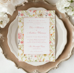 Trouwhuwelijksuitnodiging met vintage bloempatroon kaart