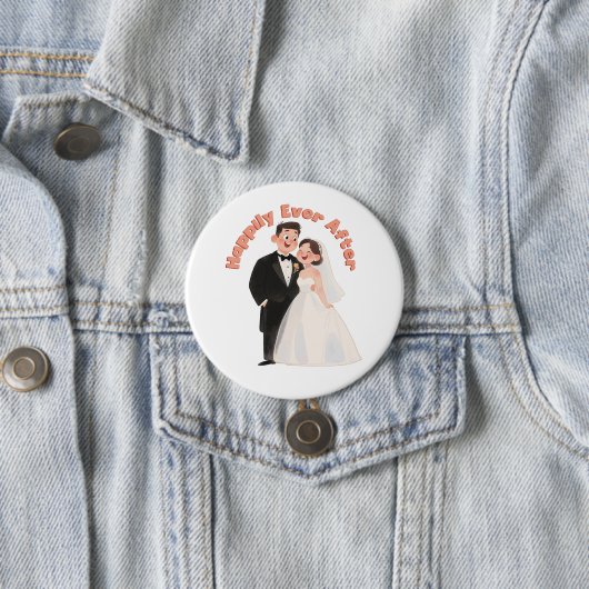 Trouwillustratie van stel Happily Ever After Ronde Button 7,6 Cm (In situ)