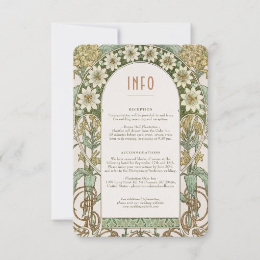 Trouwinfo  Art Nouveau Mucha Kaart (Voorkant)