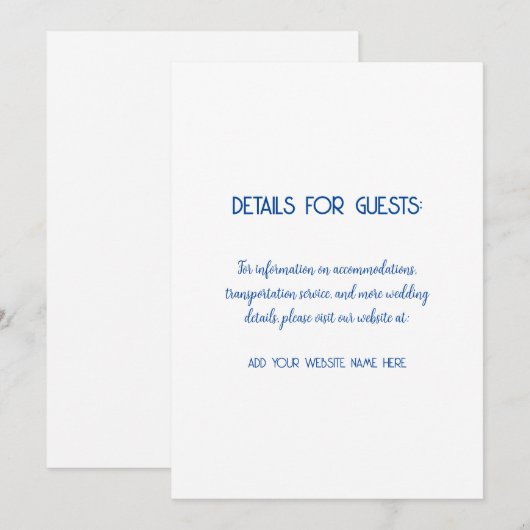 Trouwinformatie gasten Blauw Wit 2024 Kaart (Voorkant / Achterkant)