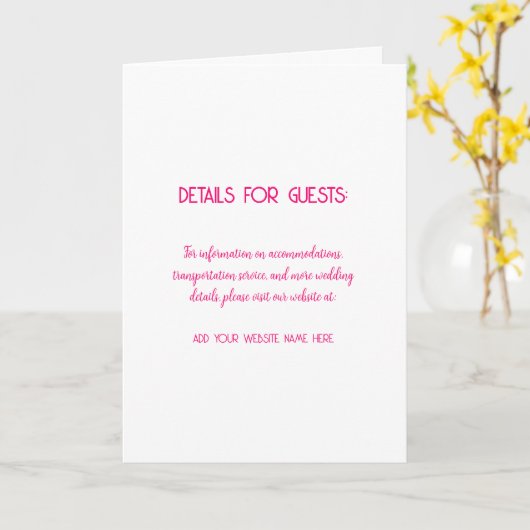 Trouwinformatie gasten Roze Wit Minimalistisch Kaart (Gele Bloem)