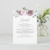 Trouwinformatie in mauve bloemmotief informatiekaartje (Staand voorkant)