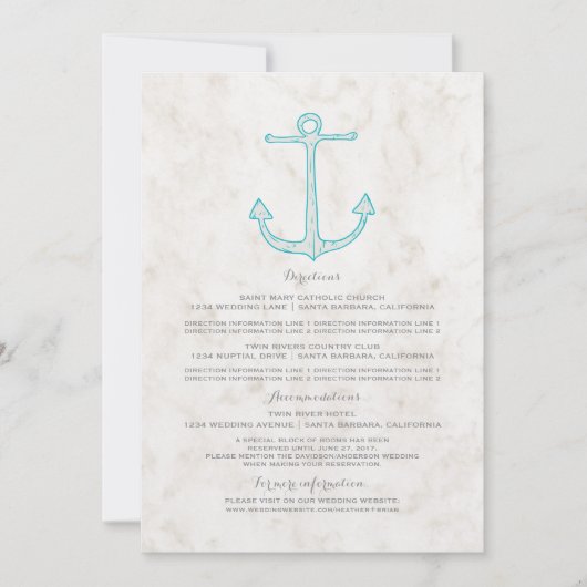 Trouwinformatie met Teal Rustic Anker Kaart (Voorkant)
