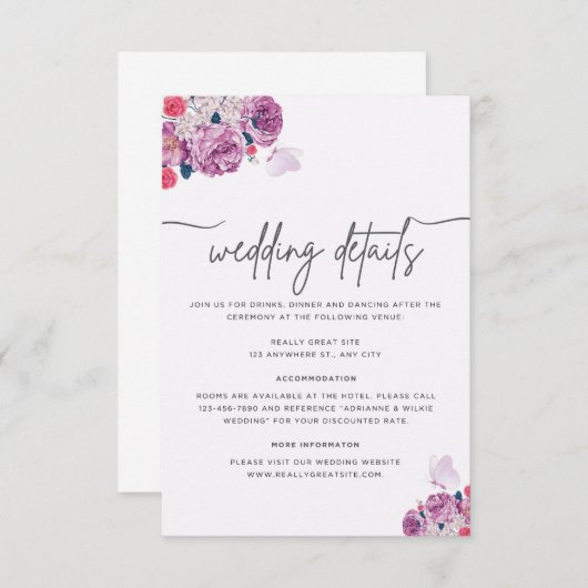 Trouwinformatiekaart met bloemblaadjes fluistering informatiekaartje (Voorkant / Achterkant)