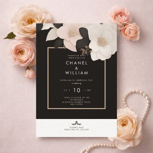 Trouwinspiratie in Chanel-stijl met zwarte bloemen Kaart