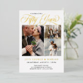 Trouwjubileum 50 jaar goud gevierd folie uitnodiging (Staand Voorkant)