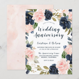 Trouwjubileum alle jaren roze marineblauw kaart