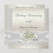 Trouwjubileum Crème Witte Parel Kant Diamant Kaart (Voorkant / Achterkant)