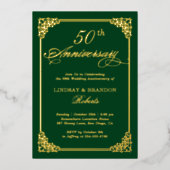 Trouwjubileum Elegante Lijst Groen Goud Echt Folie Uitnodiging (Voorkant)