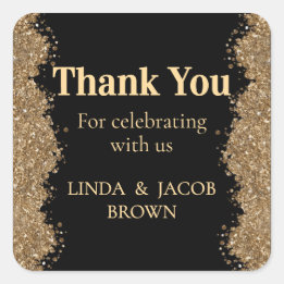 Trouwjubileum Gouden Nep Glitter Bedankt Vierkante Sticker