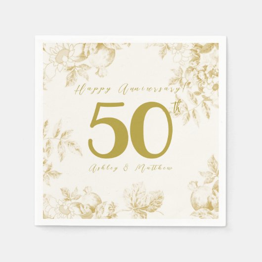 Trouwjubileum gouden vintage aangepast schrift servet (Voorkant)
