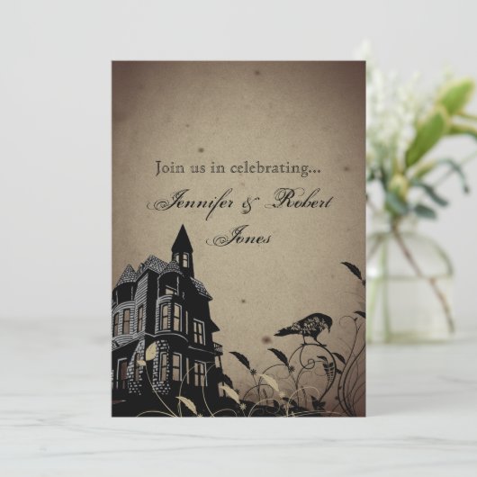 Trouwjubileum in vintage gotische huisstijl kaart (Staand voorkant)