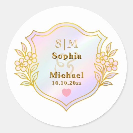 Trouwjubileum met gouden initialen monogram ronde sticker (Voorkant)