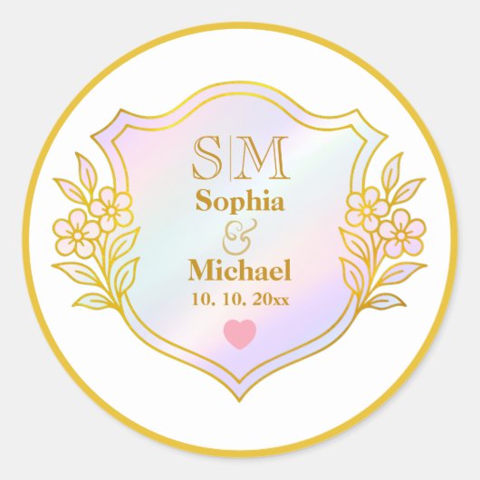 Trouwjubileum met gouden initialen monogram ronde sticker (Voorkant)