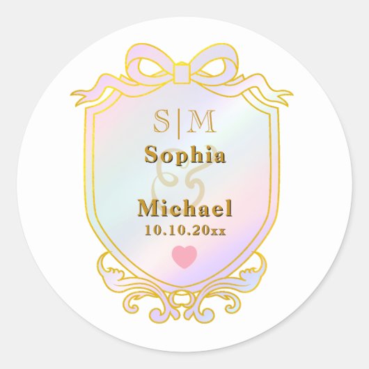 Trouwjubileum met gouden initialen monogram ronde sticker (Voorkant)
