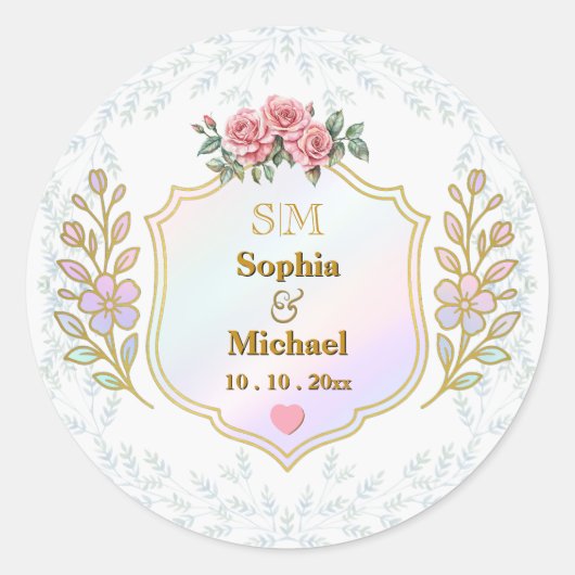 Trouwjubileum met gouden initialen monogram ronde sticker (Voorkant)