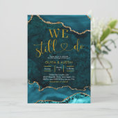 Trouwjubileum met teal en gouden agaat kaart (Staand voorkant)