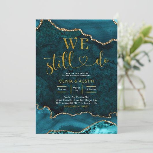 Trouwjubileum met turkoois en gouden agaat kaart (Staand voorkant)