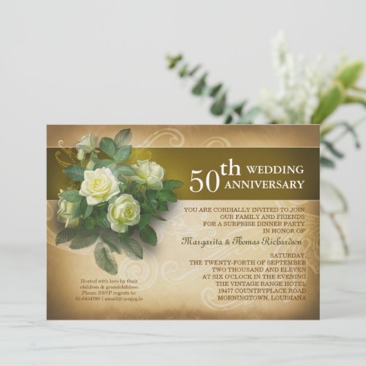 Trouwjubileum mooie vintage uitnodigingen (Staand voorkant)
