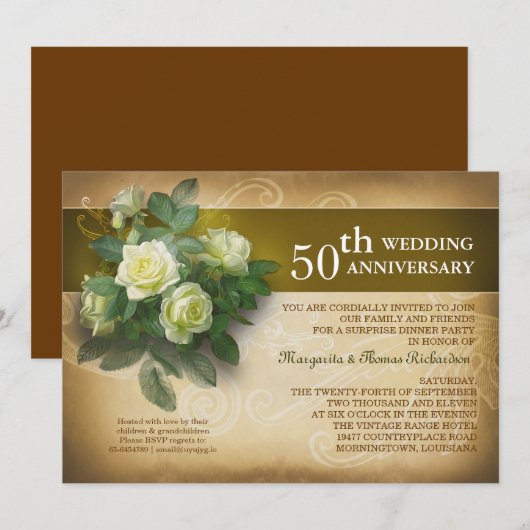 Trouwjubileum mooie vintage uitnodigingen (Voorkant / Achterkant)