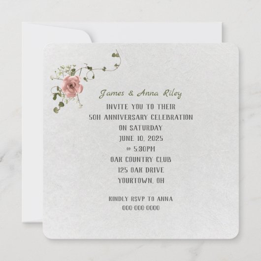 trouwjubileum roos en klimop uitnodiging (Achterkant)