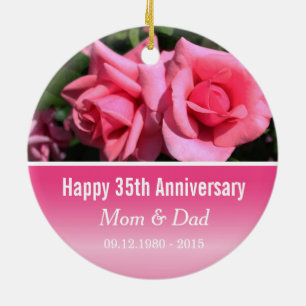 Trouwjubileum roze roos bloem keramisch ornament