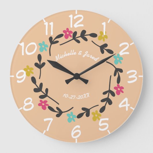 Trouwjubileum van koppel Moderne bloemenkrans Grote Klok (Voorkant)