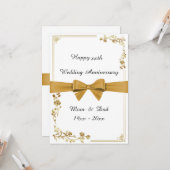Trouwjubileum, wit, gouden lint, tekst achterzijde kaart (Voorkant / Achterkant in situ)