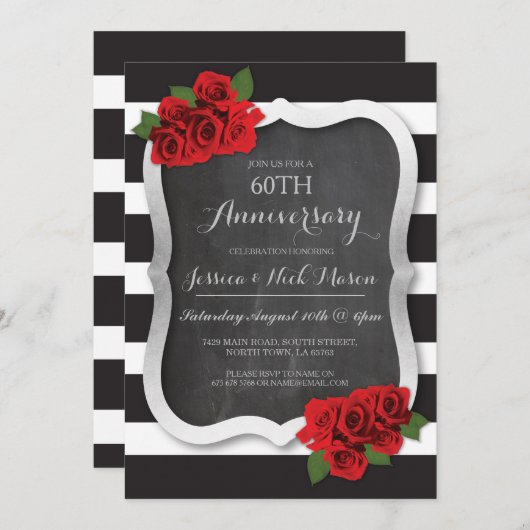 Trouwjubileum Zilveren Diamant 60e 25 Uitnodiging (Voorkant / Achterkant)