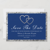 Trouwjubileum Zilveren Harten Blauw Save The Date (Voorkant)