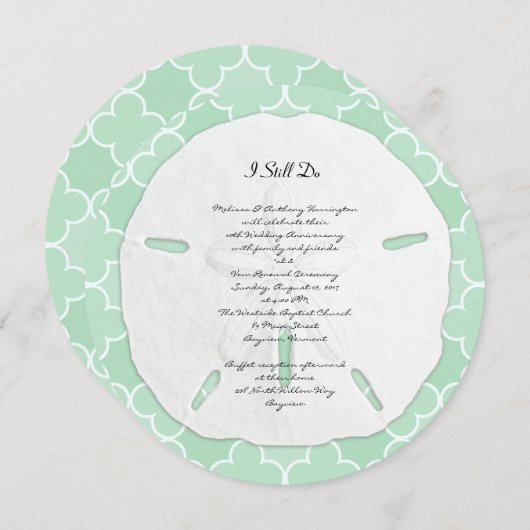 Trouwjubileumfeest met zeegroene zanddollar kaart (Voorkant / Achterkant)