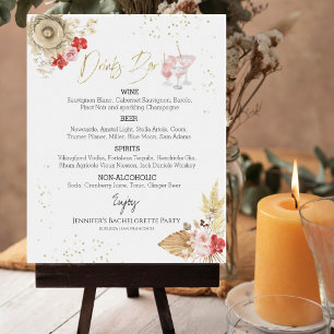 Trouwjumpsuit Boho Cocktail Vergulde Drankjes Menu Poster