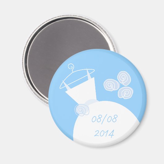 Trouwjurk Blauw 'Datum' koelkastmagneet Magneet (Voorkant / Achterkant)
