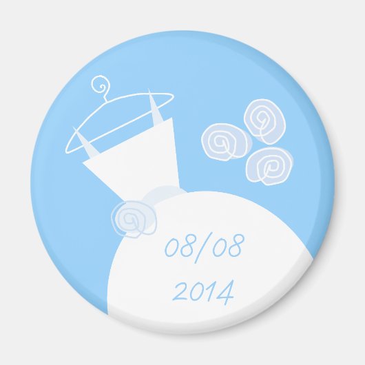 Trouwjurk Blauw 'Datum' koelkastmagneet Magneet (Voorkant)