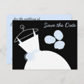 Trouwjurk Blauw Save the Date zwart horizontaal Aankondigingskaart (Voorkant / Achterkant)